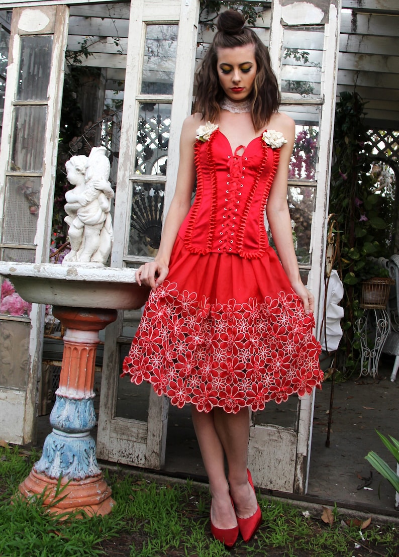 Hand Made FULL Skirt Embroidered Cutout Flowers Taffeta Organza Recycled Sustainable Fashion By Tatiana Andrade image 2