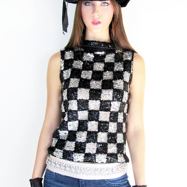 60s MOD CHECKERED Top Beaded Trophy BLOUSE - Vintage Clothing by TatiTati Vintage on Etsy