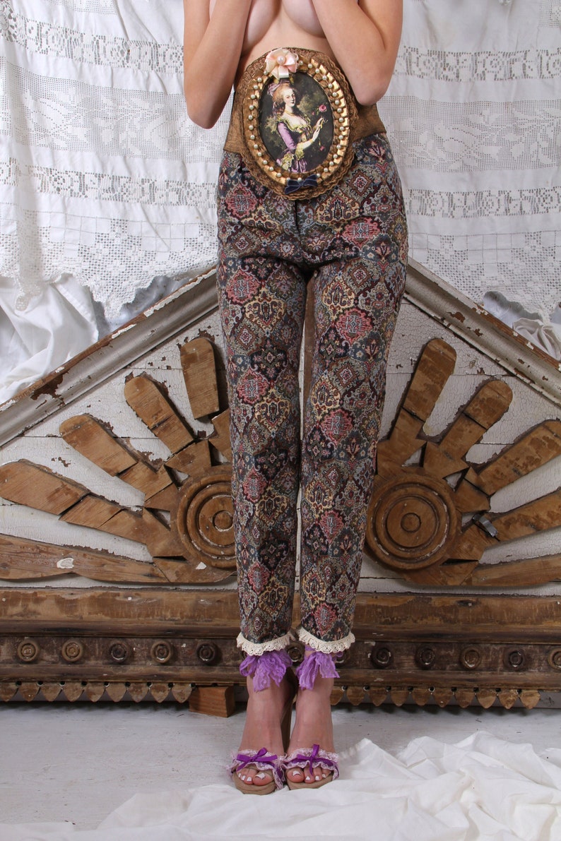 BAROQUE Rococo TAPESTRY Pants Brocade Jacquard Lace Hem Trousers // Tatiana Andrade image 6