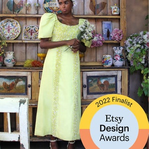 Floral Maxi Yellow Dress Etsy Design Awards Finalist Upcycled PUFF Sleeves Filipiniana Barong Talalog Ceremonial Gown // Tatiana Andrade image 7