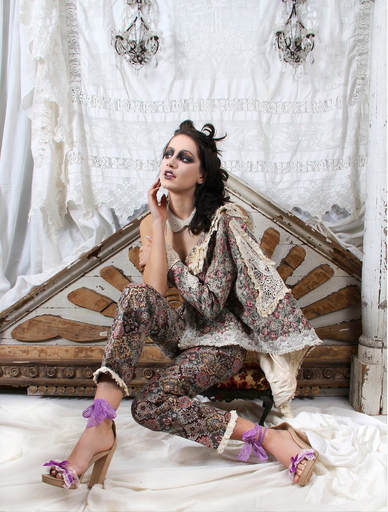 BAROQUE Rococo TAPESTRY Pants Brocade Jacquard Lace Hem Trousers // Tatiana Andrade image 1