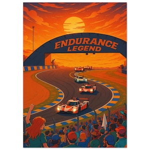 Tramonto - Poster artistico manga da corsa 50 x 70 cm - Illustrazioni di tracciati di auto da endurance da foto reali