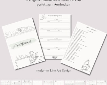Bokdagbok Läslogg Modern design i DIN A4 Läsjournal Läsutmaning Bokrecension Boksamlingspaket Läsplanerare