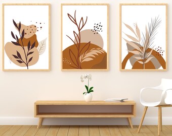 Abstract Boho Wall Art / 3-Piece Poster Set for Instant Download / Beige Aesthetic / Minimalist Art Prints / Mid Century Pictures