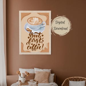 Coffee poster digital download kitchen bar dining room wall art coffee cup decoration coffee lover coffee print digital art deco