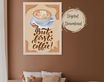 Coffee poster digital download kitchen bar dining room wall art coffee cup decoration coffee lover coffee print digital art deco