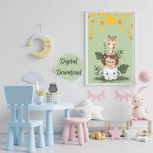 Nursery posters baby animals wall art digital baby room cute animals digital prints child-friendly animal posters children