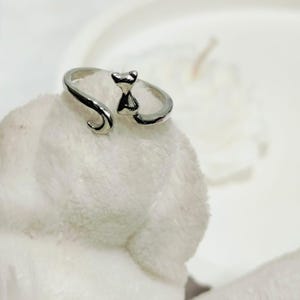 Adjustable Cat Ear Ring: Silver Minimalist Kitten Jewelry