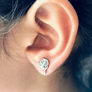 Silver Rose Stud Earrings: Dainty Floral Jewelry