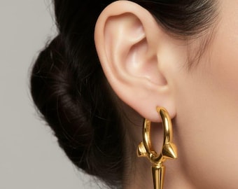 Sterling Silver Spike Huggie Earrings: Gold Plated Statement Hoops