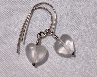 translucent fluorite heart shaped pillows on sterling silver ear wires