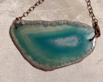 green agate slice bead necklace on chain