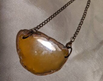 yellow agate slice bead necklace on chain