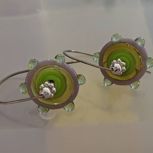 citrus colored handmade lampowork pinwheels on sterling silver wires yellow, chartreuse, mint and lavender glass image 10