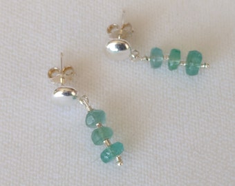 apatite and sterling silver bead earrings on sterling silver button posts