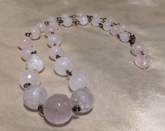 rose quartz and amethyst bead necklace 18 inches long