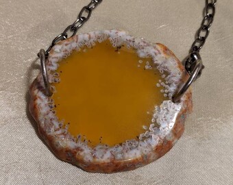 yellow agate slice bead necklace on chain