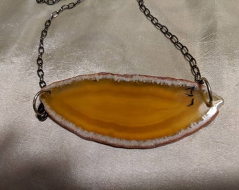 yellow agate slice bead necklace on chain