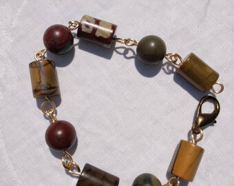 picasso jasper tube and ball bracelet with hand made brass links