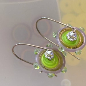 citrus colored handmade lampowork pinwheels on sterling silver wires yellow, chartreuse, mint and lavender glass image 9