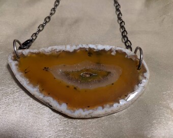 yellow agate slice bead necklace on chain