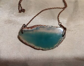 green agate slice bead necklace on chain