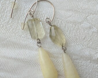 soft yellow citrine crystals with butter yellow chalcedony teardrops on sterling silver ear wires