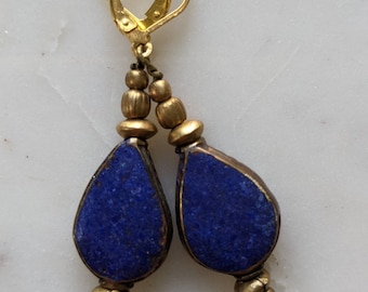Handmade Lapis Lazuli & Brass Teardrop Earrings