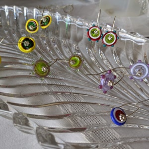 citrus colored handmade lampowork pinwheels on sterling silver wires yellow, chartreuse, mint and lavender glass image 5