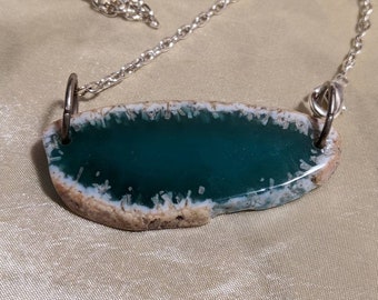 green agate slice bead necklace on chain