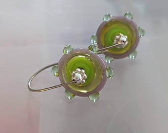 Handmade Lampwork Glass Earrings – Citrus Swirl Sterling Silver