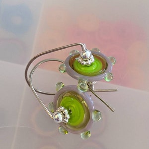 citrus colored handmade lampowork pinwheels on sterling silver wires yellow, chartreuse, mint and lavender glass image 8