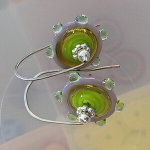 citrus colored handmade lampowork pinwheels on sterling silver wires yellow, chartreuse, mint and lavender glass image 6