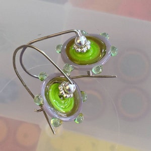 citrus colored handmade lampowork pinwheels on sterling silver wires yellow, chartreuse, mint and lavender glass image 4