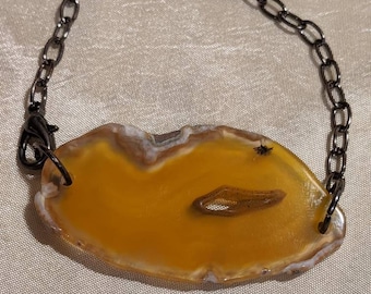 yellow agate slice bead necklace on chain