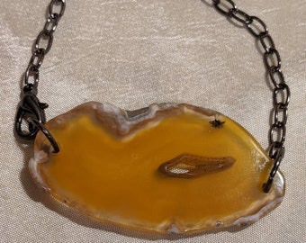 yellow agate slice bead necklace on chain