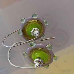 citrus colored handmade lampowork pinwheels on sterling silver wires yellow, chartreuse, mint and lavender glass image 7