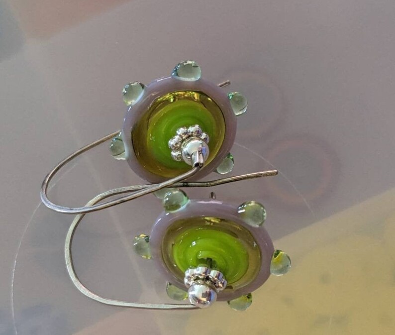 citrus colored handmade lampowork pinwheels on sterling silver wires yellow, chartreuse, mint and lavender glass image 7