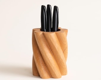 Portalápices de madera natural – Accesorio de escritorio de madera de haya