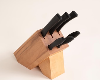 Wooden Knife Block – Handmade Beech Wood Knife Holder, Kitchen Organizer