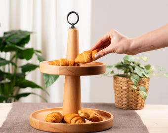 Soporte de servicio de 2 niveles de madera de haya: decoración de cocina rústica desmontable