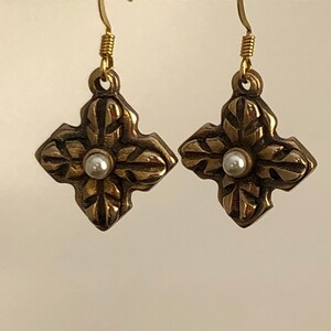 Historically inspired bronze and pearl earrings