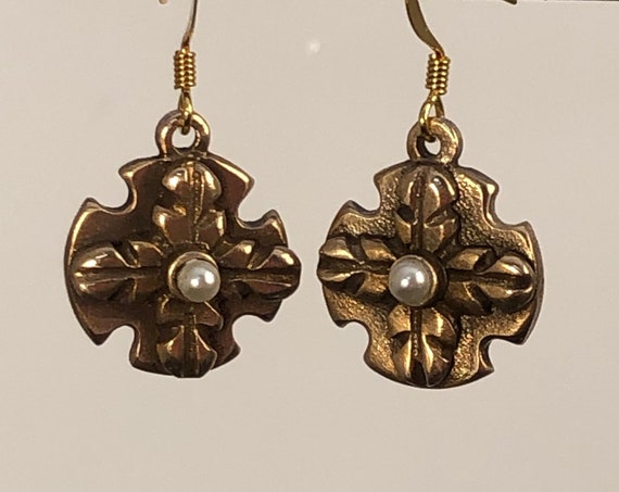 Historically inspired bronze and pearl earrings