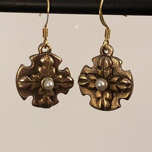 Historically inspired bronze and pearl earrings