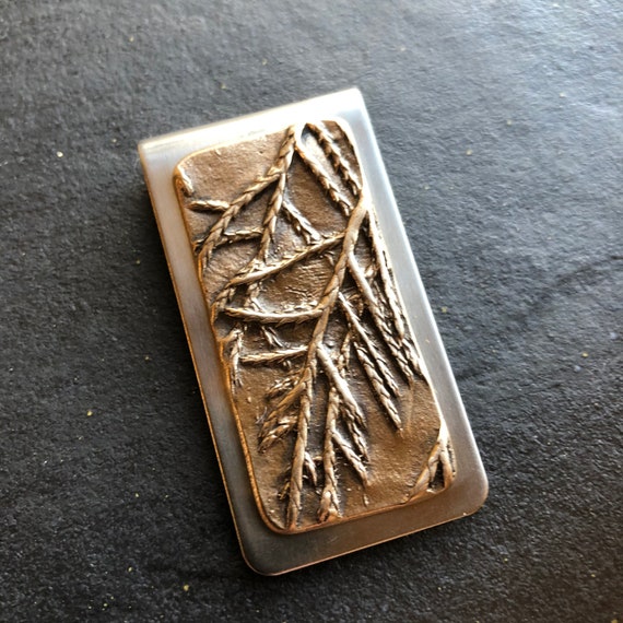 Money Clip with bronze spruce twig detail