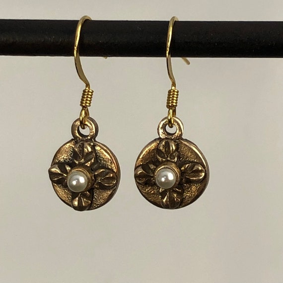 Historically inspired bronze and pearl earrings