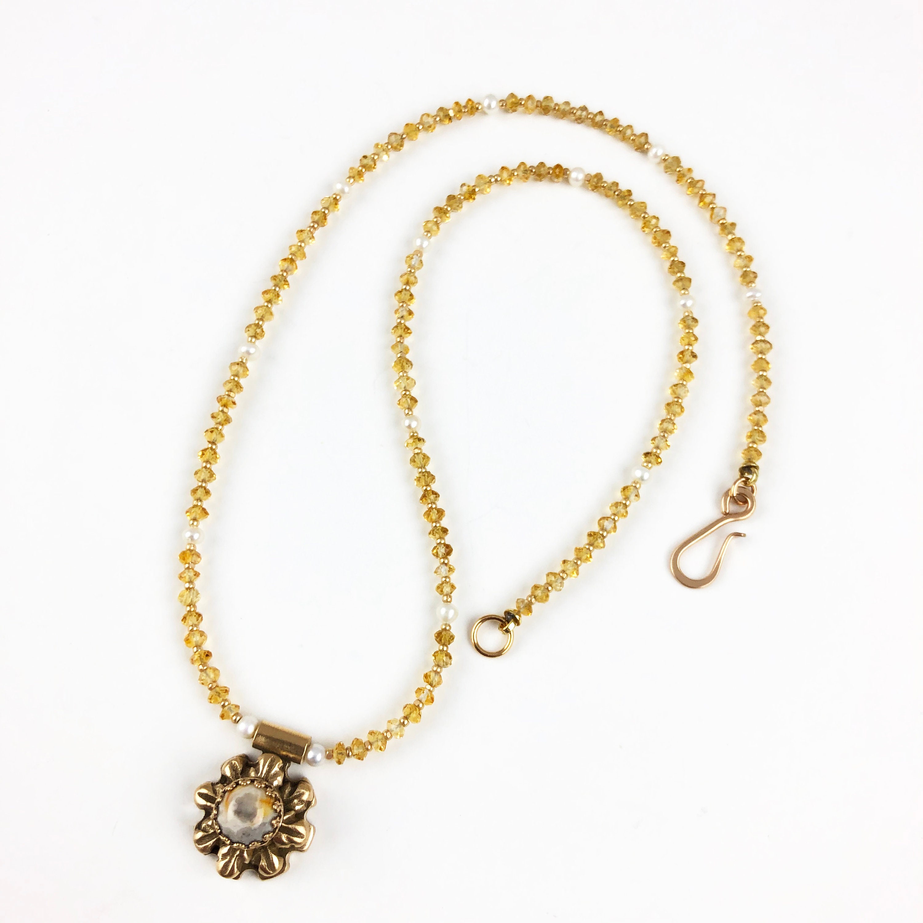 Historically Inspired Carved Bronze and Citrine Necklace