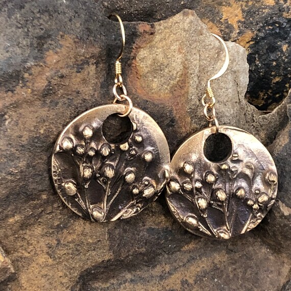 Bronze botanical disc earrings