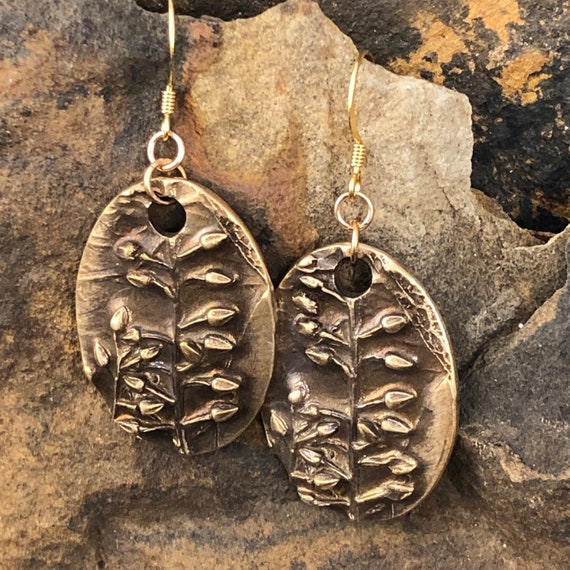 Bronze botanical oval earrings