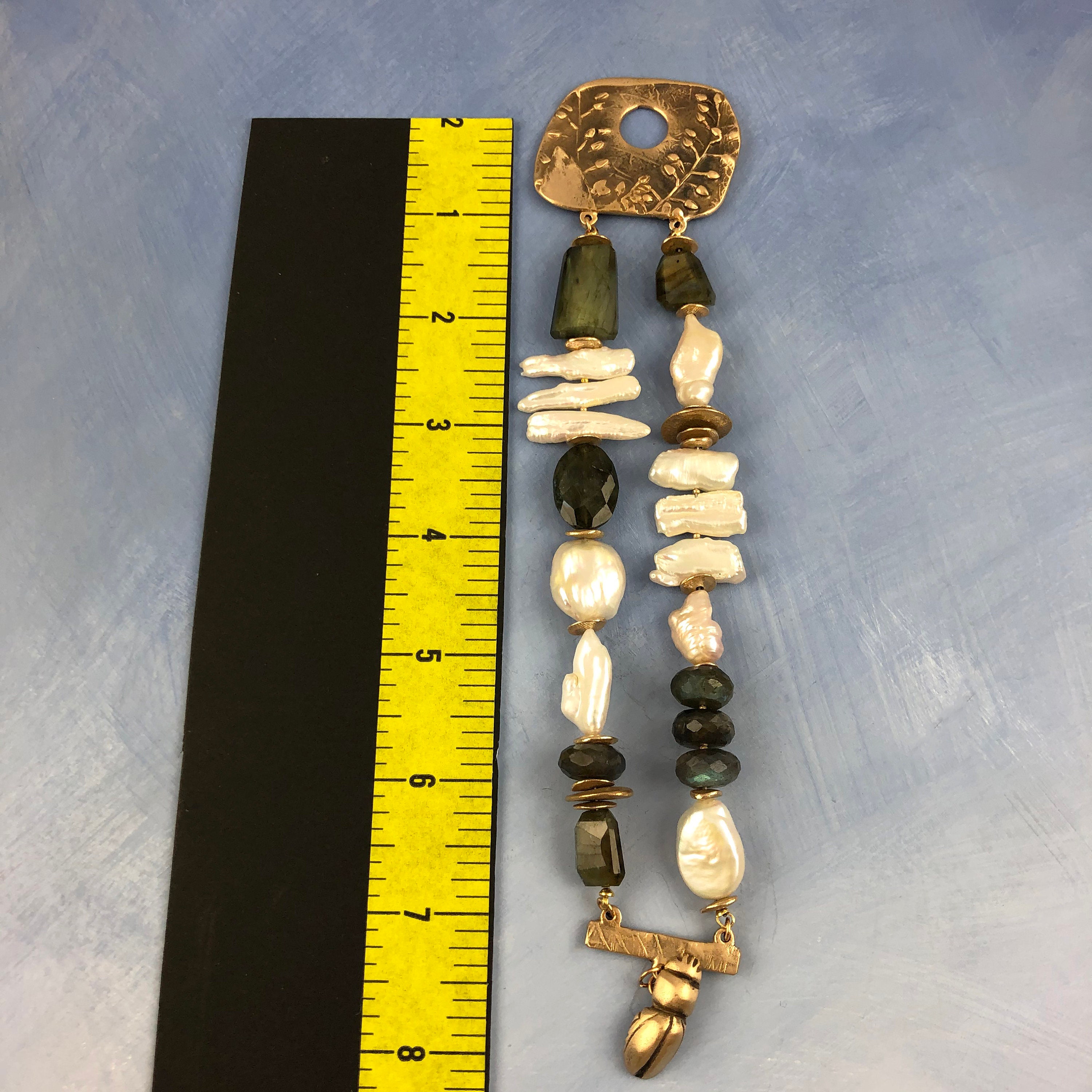 Bronze botanical bracelet with freshwater pearls